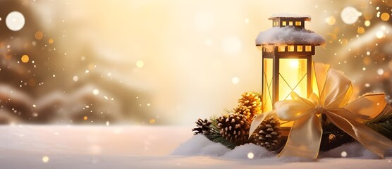 christmas lights in the snow, Christmas lantern snowy decorations ai generated Christmas background illustration on white background