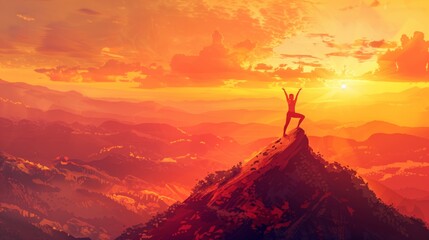 Mountain Yoga at Sunset: Woman in Yoga Pose on Peak, Harmony & Mindfulness