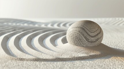 Obraz premium Minimalist Zen Meditation Garden with Round Stone and Copy Space