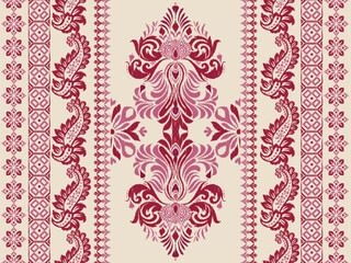 Abstract Traditional Scribble Style Hand Drawn Ikat Seamless Vector Pattern Trendy Fashion Colors Perfect for Allover Fabric Print or Wall Paper Damask Ethnic Concept Bright Orange White Tones