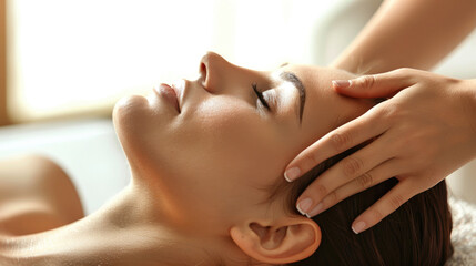 Fototapeta premium A Woman Receiving Soothing Head Massage in Spa