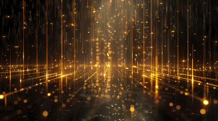 Obraz premium Golden light background with lines of lights and particles
