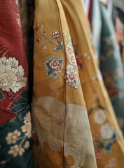 Close-up of a kimono with a floral pattern