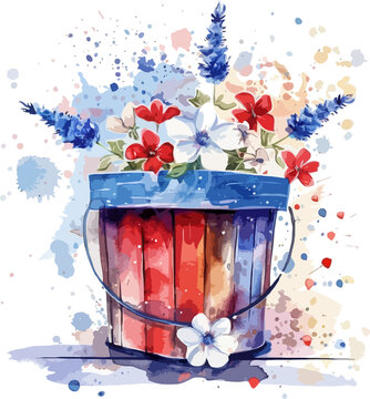 recommend clip art: 4th of july Flower In Bucket Watercolor Clipart, Independence Day of America, Memorial, Flag Day party celebration decor concept.
