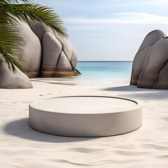 Beige Round Platform Podium for Cosmetics or Products on Grunge Concrete Stone Against a White Trendy 3d render is suitable for social media banners, promotional Content, and cosmetic product display.