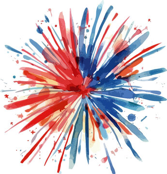 4th Of July Watercolor Fireworks Fire Crackers Clipart, Independence Day Of America, Memorial, Flag Day Party Celebration Decor Concept.