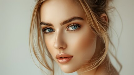 Fototapeta premium Portrait of beauty, a young model with perfect make-up looking at the camera