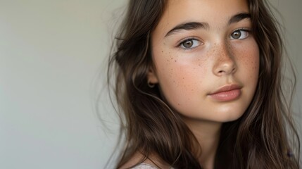 Fototapeta premium Teenage beauty with a confident gaze, showcasing professional make-up