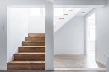 White Room With Wooden Staircase and Walls