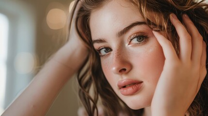 Obraz premium A teenager’s confident look, enhanced by professional make-up artistry