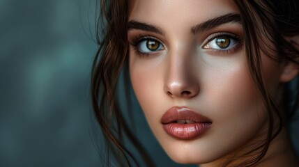 A Fashion model's beauty is captured in a photograph, her make-up flawless