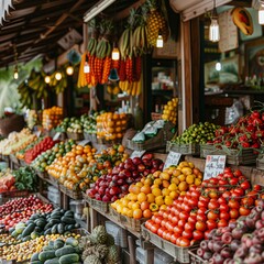 Vibrant Market Stall Displaying Fresh Produce