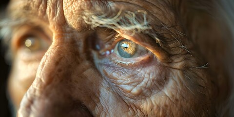 Reflection in elderly man's eyes suggesting dementia. Concept Aging, Dementia, Elderly Care, Memory Loss, Reflection