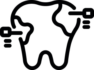 Minimalistic black and white dental icon of a tooth with cavities for oral health and hygiene concept. Suitable for dental practice and dentistryrelated designs. Including prevention. Treatment