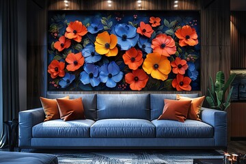 3 panels wall art, background with flowers designs
