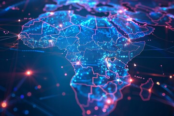 Fototapeta premium Digital Map of Africa Network Connection created with Generative AI