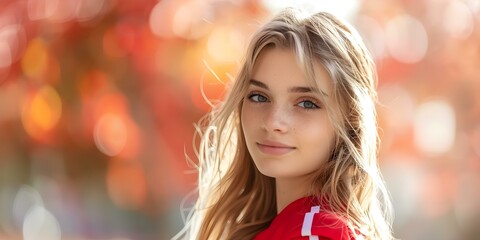 Portrait of a teenage cheerleader highlighting her natural beauty and youthful charm. Concept Lifestyle Photography, Youthful Energy, Natural Beauty, Cheerleading Portrait