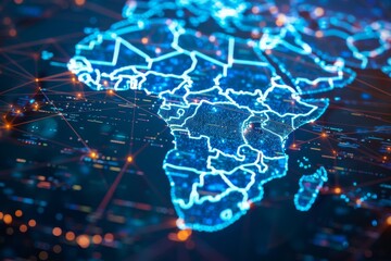 Digital Map of Africa Network Connection created with Generative AI