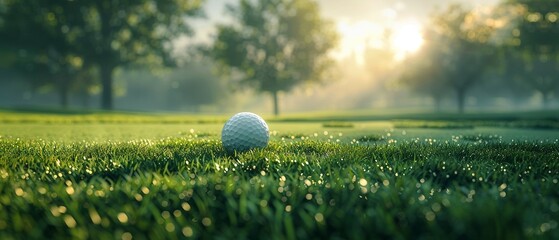 Dreamy, ethereal image of a golf ball on grass with soft sunlight and a hazy atmosphere, creating a calm and peaceful mood, Surreal, Digital Art 8K , high-resolution, ultra HD,up32K HD