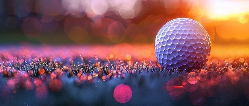 Abstract representation of a golf ball on grass with dynamic light patterns and vibrant colors, creating a surreal effect, Abstract, Digital Art 8K , high-resolution, ultra HD,up32K HD