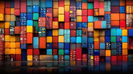 cargo ship being loaded with colorful shipping containers, 