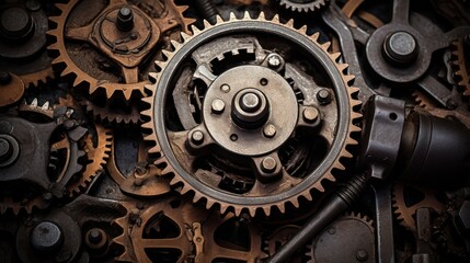  weathered industrial tools and gears, 
