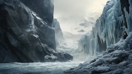 melting glacier, transformed into a cascading waterfall,