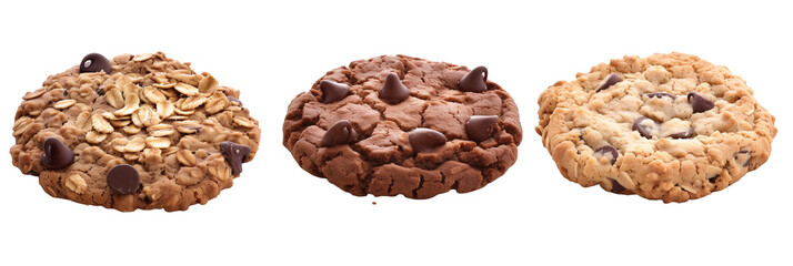 Obraz premium set of cookies, including chocolate chip and oatmeal, isolated on transparent background