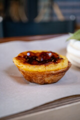 traditional portuguese dessert pastel da nata in close-up