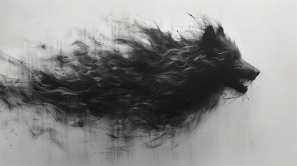 Abstract ink illustration of a wolf black and white background