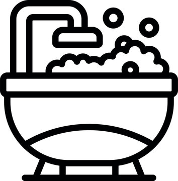 recommend clip art: Black and white line art illustration of a bathtub filled with bubbles, depicting a relaxing bath time scene