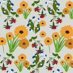 Flowered cute pattern on the grey background