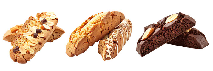 Obraz premium set of biscotti, including almond and chocolate, isolated on transparent background