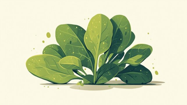 A vibrant 2d graphic of a spinach leaf depicted in a single sleek flat color icon shines in this dynamic 2d illustration