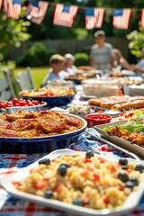 Obraz premium Food outside on tables in the garden. Selective focus.
