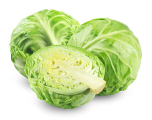 Fototapeta premium Fresh green cabbage isolated on transparent background.