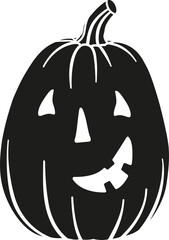 Pumpkin shape. Main symbol of Halloween. Black pumpkin with funny face. Template for your design. Hand drawn trendy illustration.