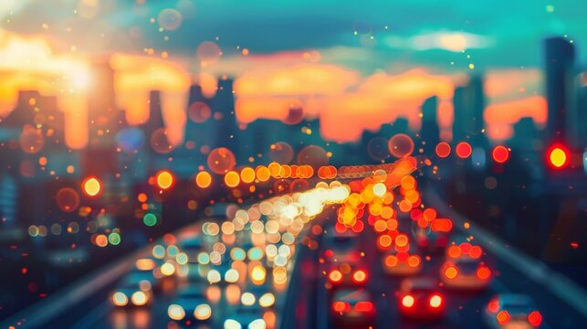 A bustling urban landscape made more efficient and less chaotic by a revolutionary traffic management system that uses AI to analyze and adapt to changing traffic patterns.