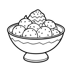 ice cream with fruits  waffles and strawberry hand drawn vector