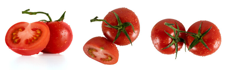 Tomato with drops. Wet tomatoes with three different looks