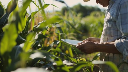 A farmer using the dashboard to remotely control irrigation systems conserving water and reducing manual labor.