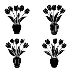 Tulip Flowers Silhouette in Vase vector