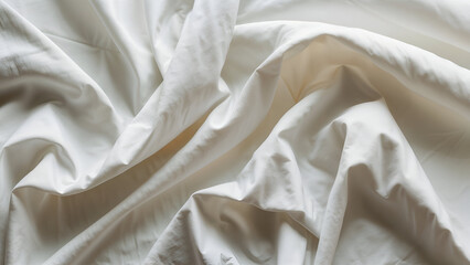A white bedsheet is piled and wrinkled, creating a crumpled texture.