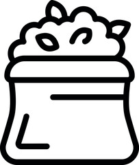 Black and white line icon of a dog treat pouch filled with snacks for training or rewarding pets