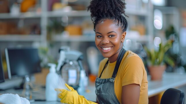 African American Woman In Rubber Gloves