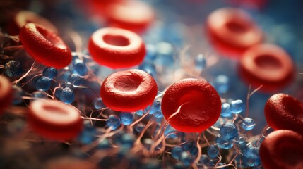 Red blood cells flowing through a capillary.