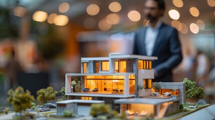 Closeup of model house with a modern design.