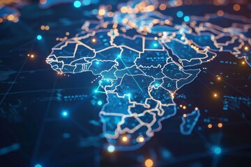 Digital Map of Africa Network Connection created with Generative AI