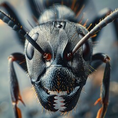 close-up view of a black ant, generative AI