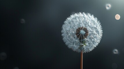 Obraz premium 3D dandelion with floating seeds, detailed textures, and shadows, set against a black background, Futuristic, 3D 8K , high-resolution, ultra HD,up32K HD